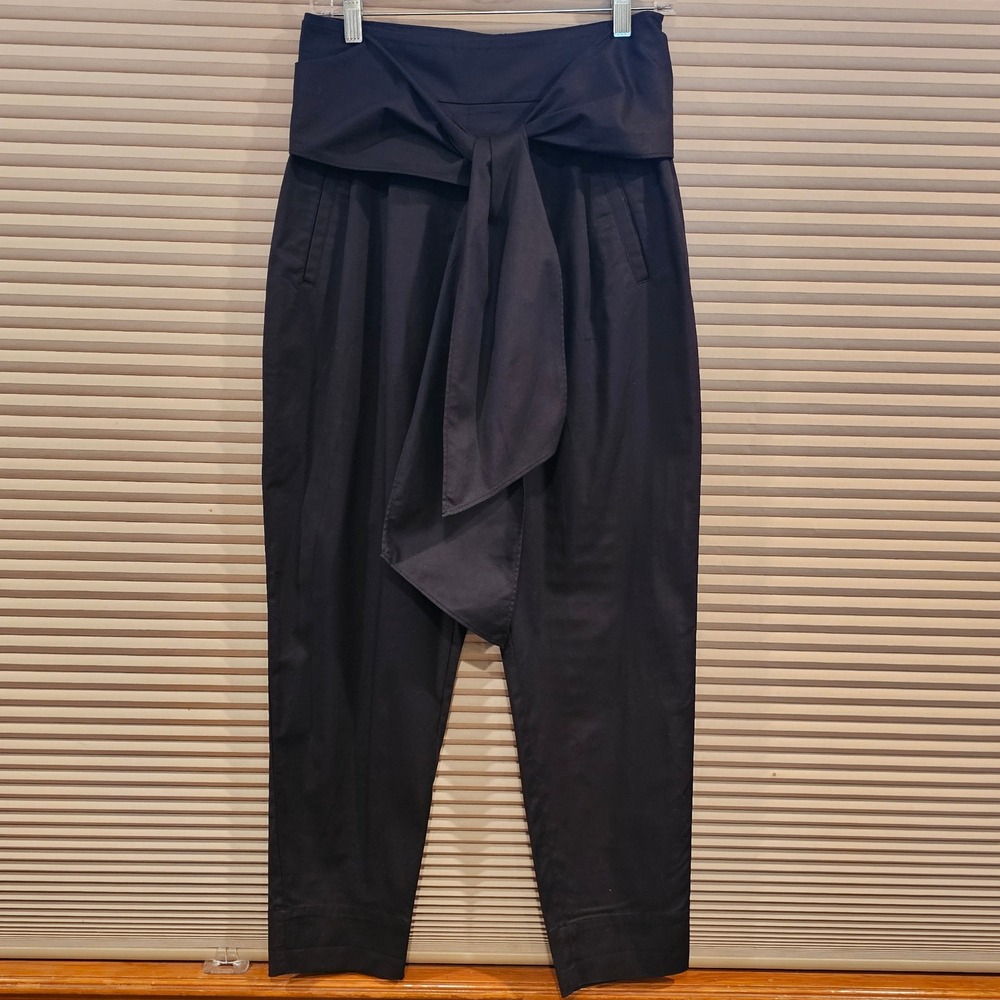 Anthropologie Cartonnier Black High Waist Bow Tie Tapered Pants Size 4 Cropped